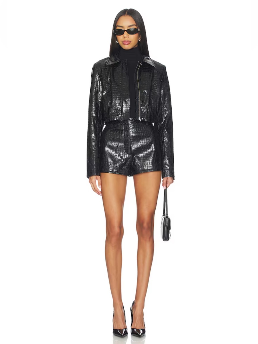 Lovers + Friends Arden Faux Croc Shorts in Black - Picture 3 of 9